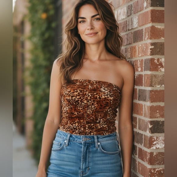 NEW-Mixed Threads off the shoulder print animal Top - Picture 4 of 6